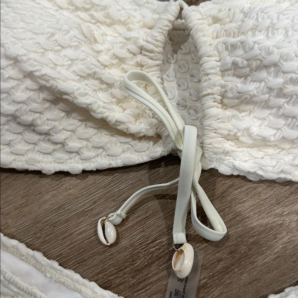 White Textured Bikini Set with sea shell accents - Image 2
