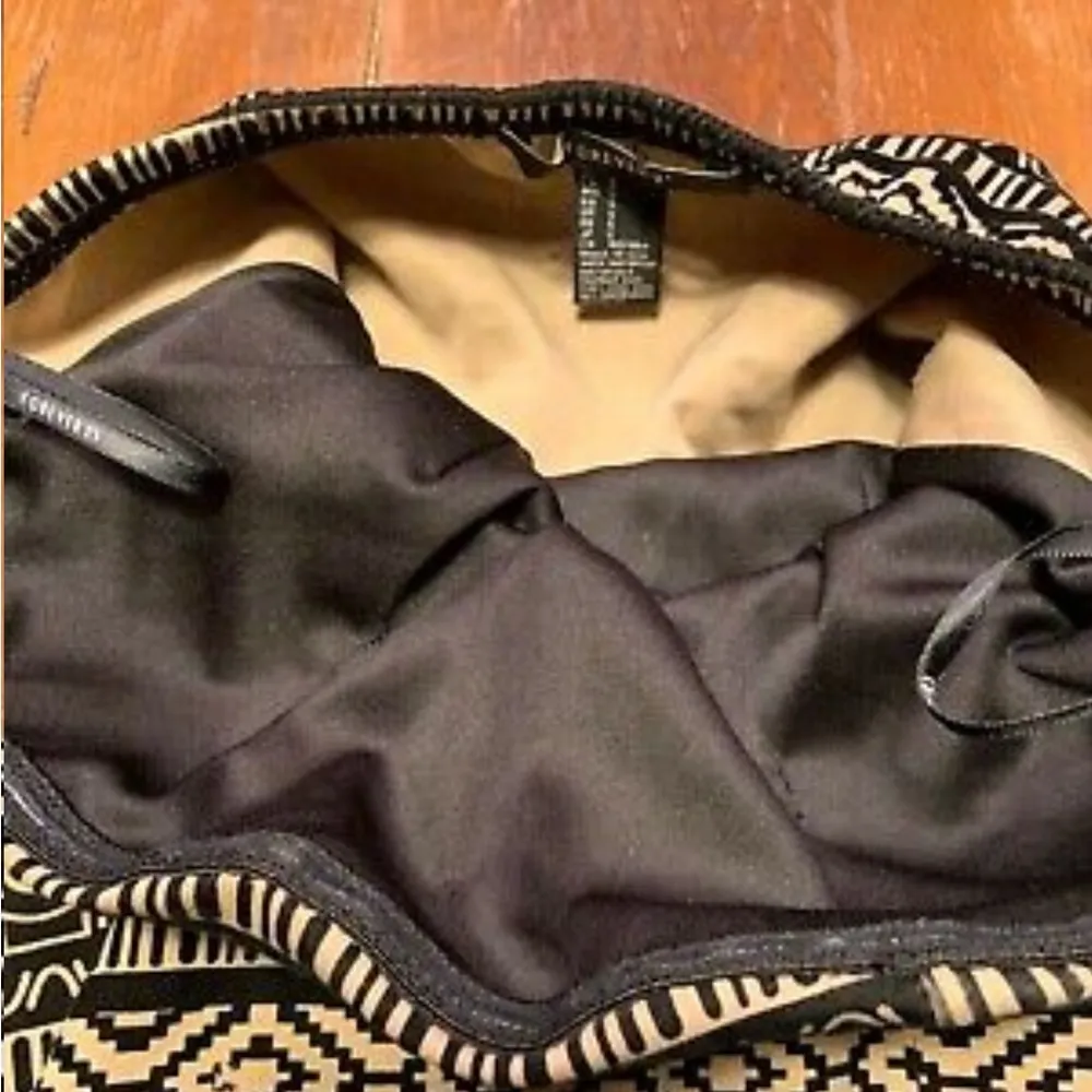 Forever 21 black nude geometric tribal Aztec fit flare strapless dress Sz S - Image 6