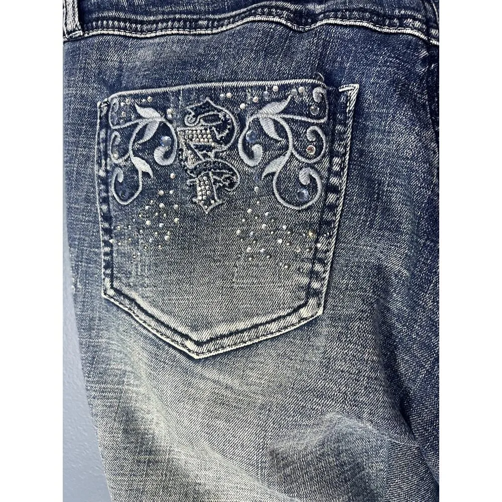 Seven Flare Jeans Women's Size 16 Sequin Fancy Pocket  Distressed Medium Wash - Image 3