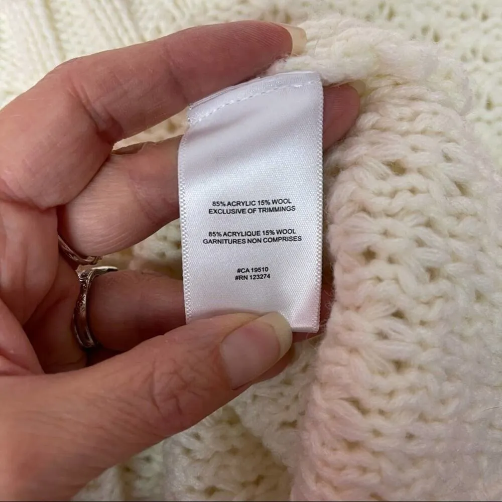 Sweater Size L Ivory Wool Blend Loose Knit Crew Neck Chunky Long Sleeve - Image 6