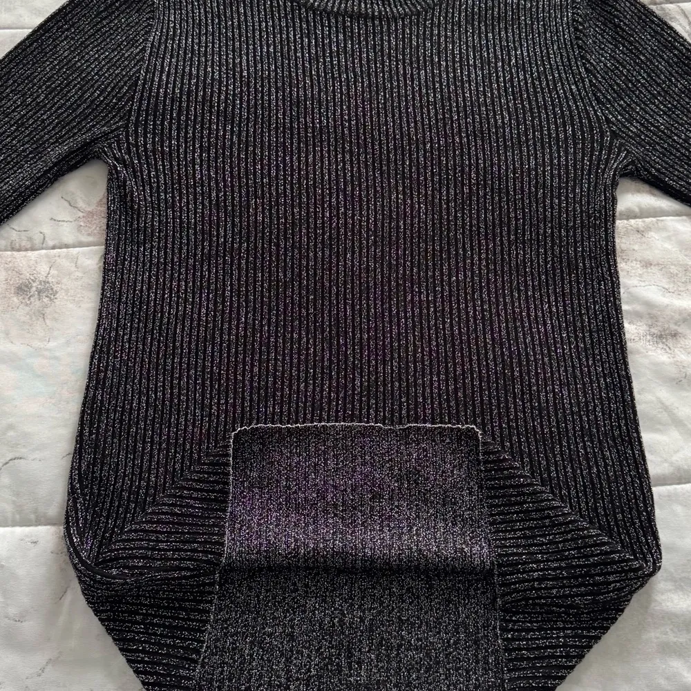 ASOS Design Black metallic ribbed crewneck Sweater, size L bohemian festive - Image 7