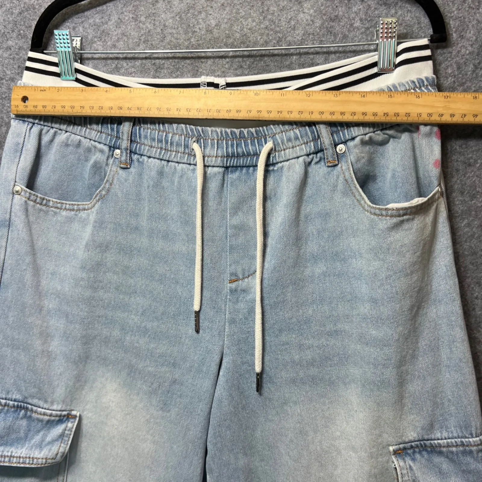 Madden Girl Baggy Wide Leg Cargo Jeans Light Wash Denim Y2K‎ Style Streetwear L - Image 2