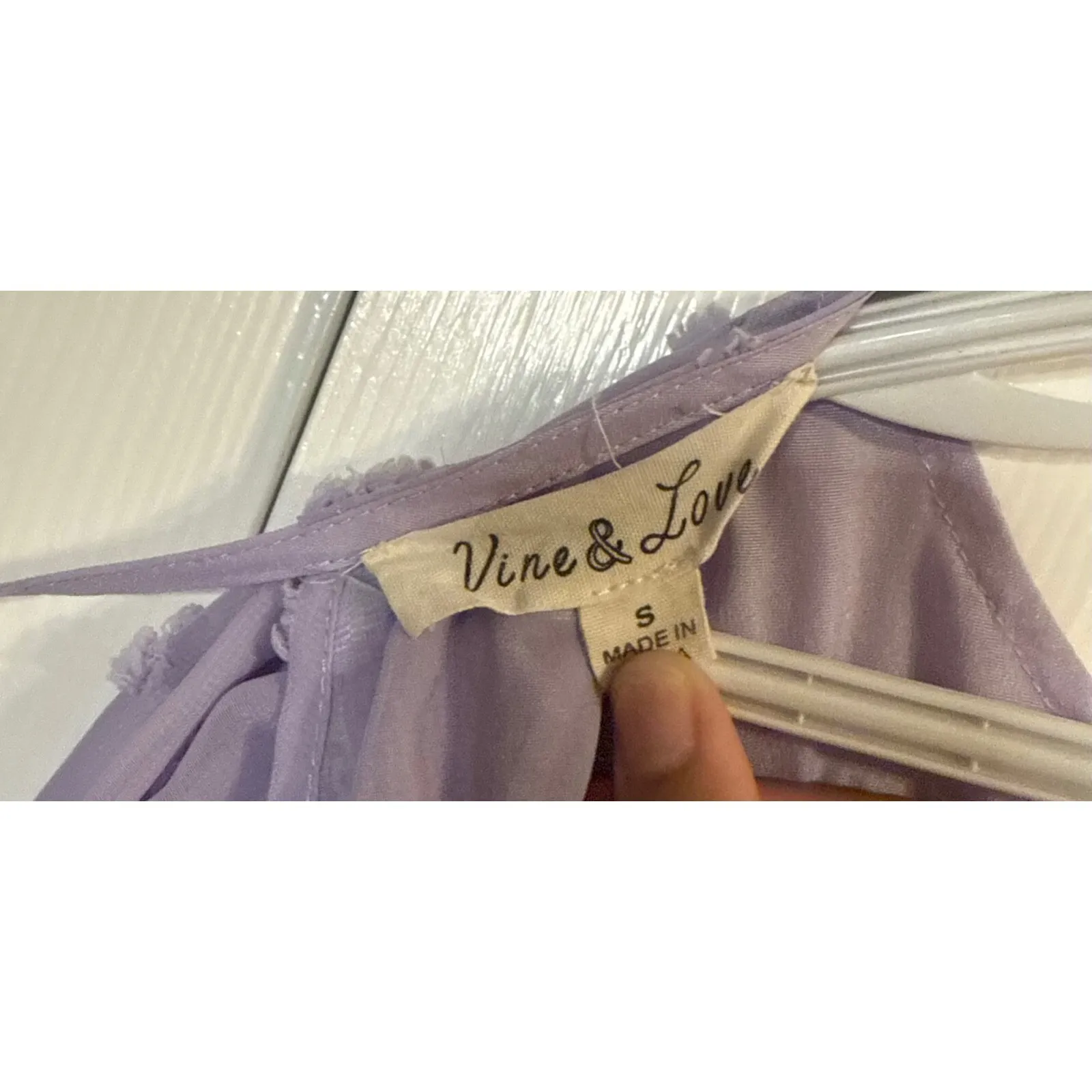 Vine‎ & Love Mini Dress Tiered Babydoll Pom Dot Tie Neck Purple S - Image 4