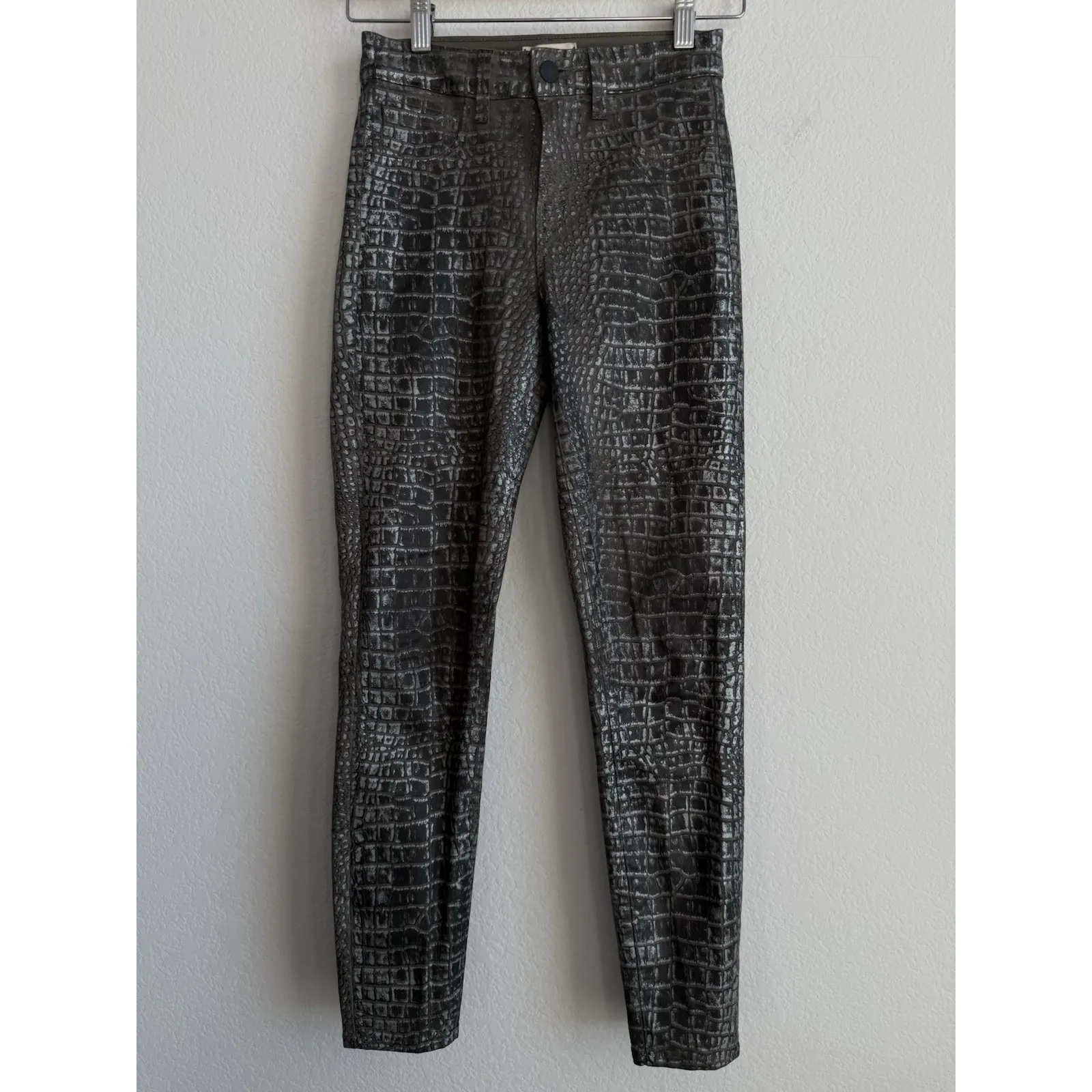 L'AGENCE Margot High Rise Skinny Jeans in Chestnut Black Croc Foil Size 23 - Image 13