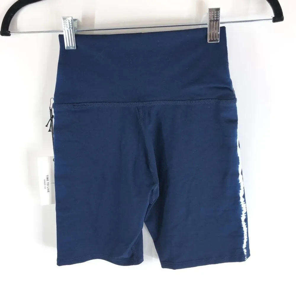 Electric & Rose Womens Bike Shorts Activewear Stretch High Rise Tie Dye Blue XS - Image 2