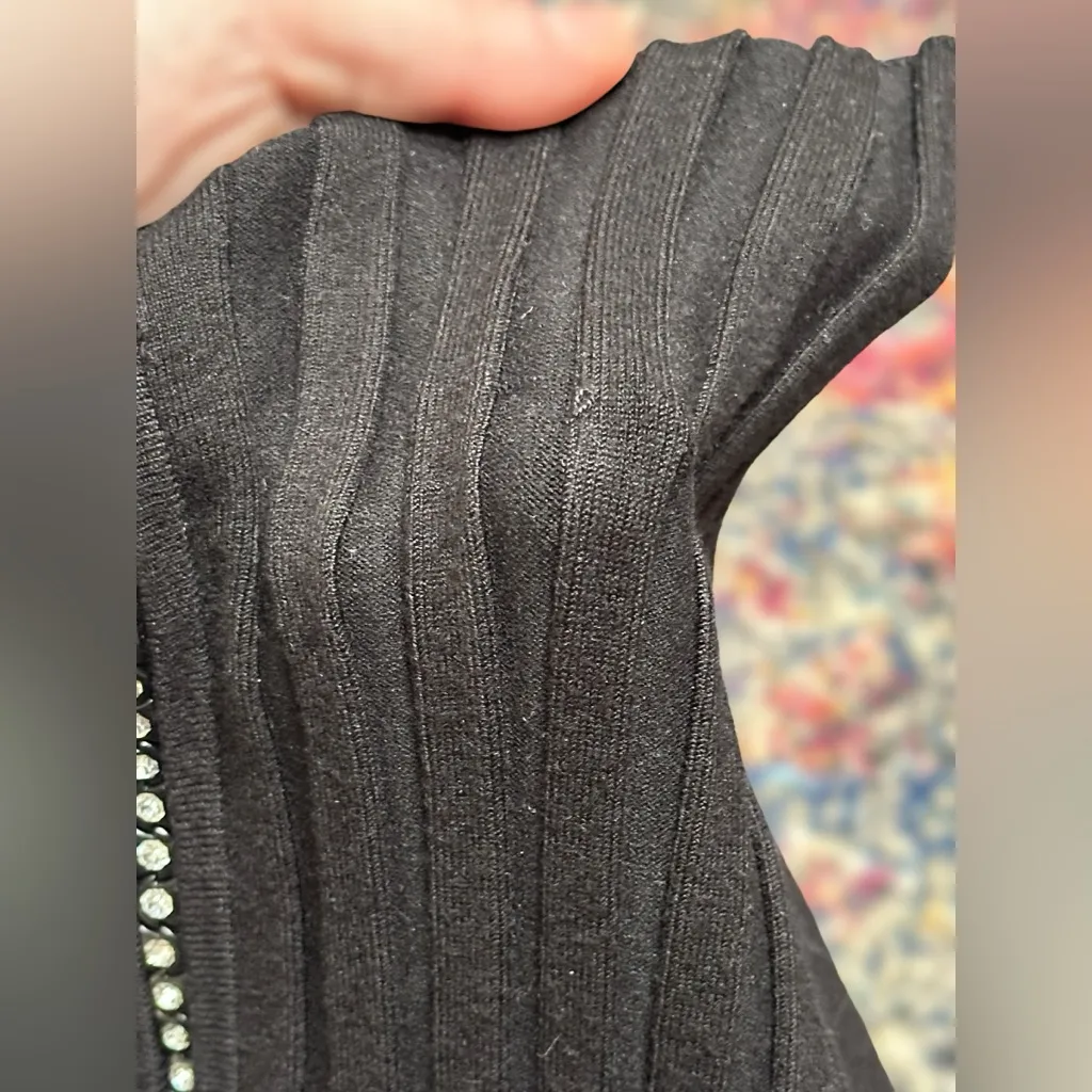 Vintage Y2K Belldini Black Ribbed Rhinestone Long Sleeve Zip Sweater Women’s XL - Image 12