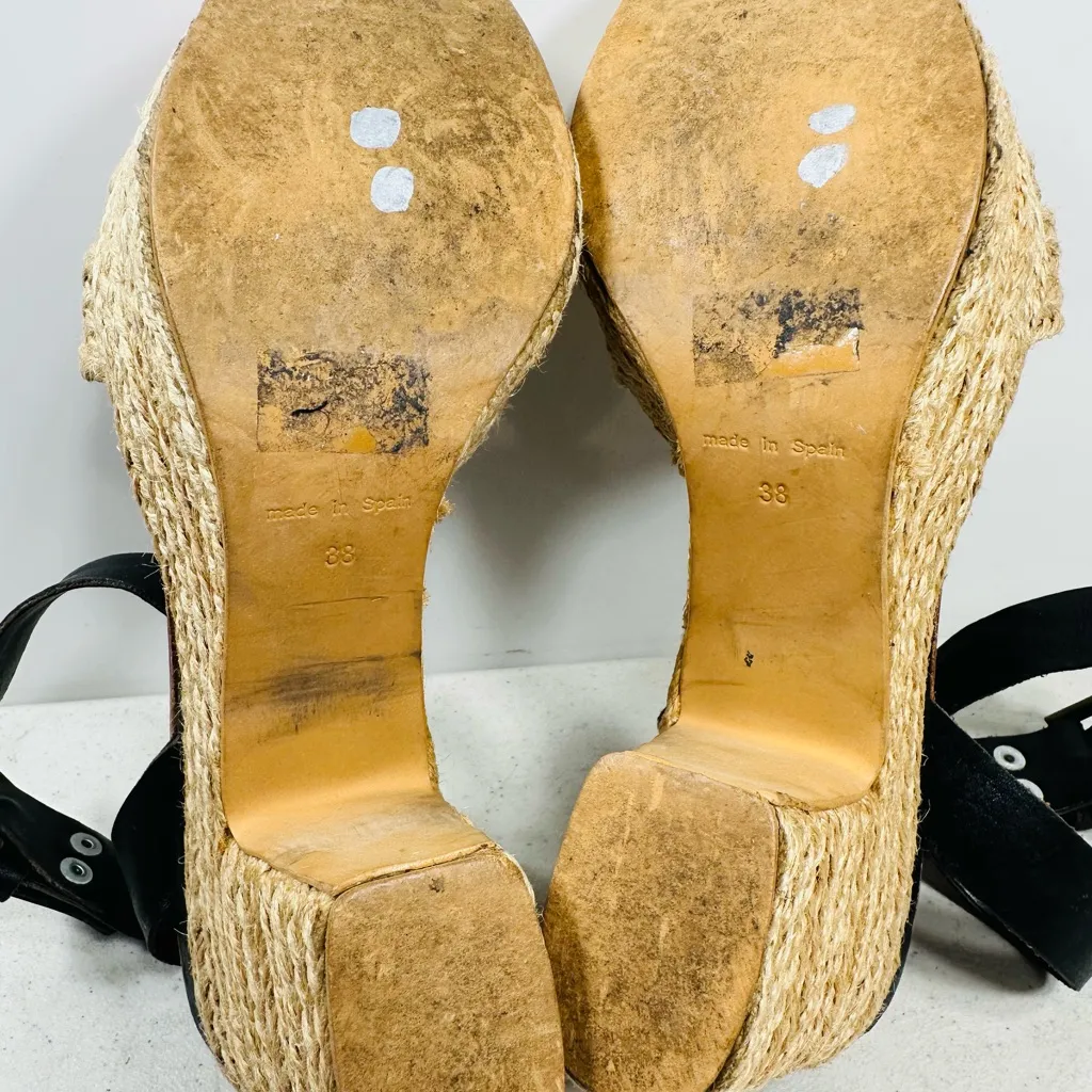 ANTHROPOLOGIE DANIELA POLO VINIFERA LEATHER JUTE PLATFORM ESPADRILLE 7 Black - Image 6