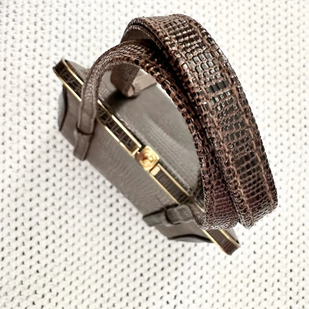 After Five Brown Reptile Textured Leather Framed Small Evening Bag Vintage - Image 6