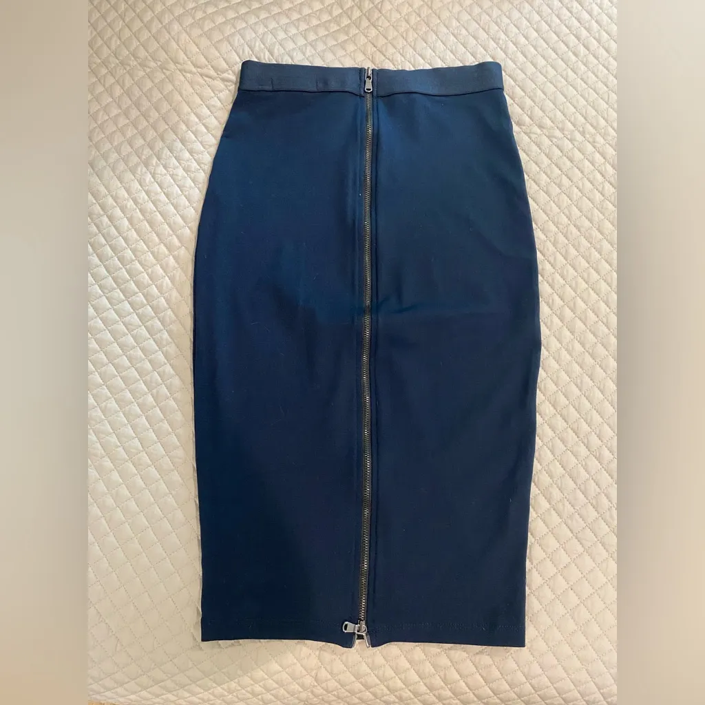 David Lerner Bodycon Zipper Back Fitted Lined Pencil Skirt Navy Blue XS - Image 2