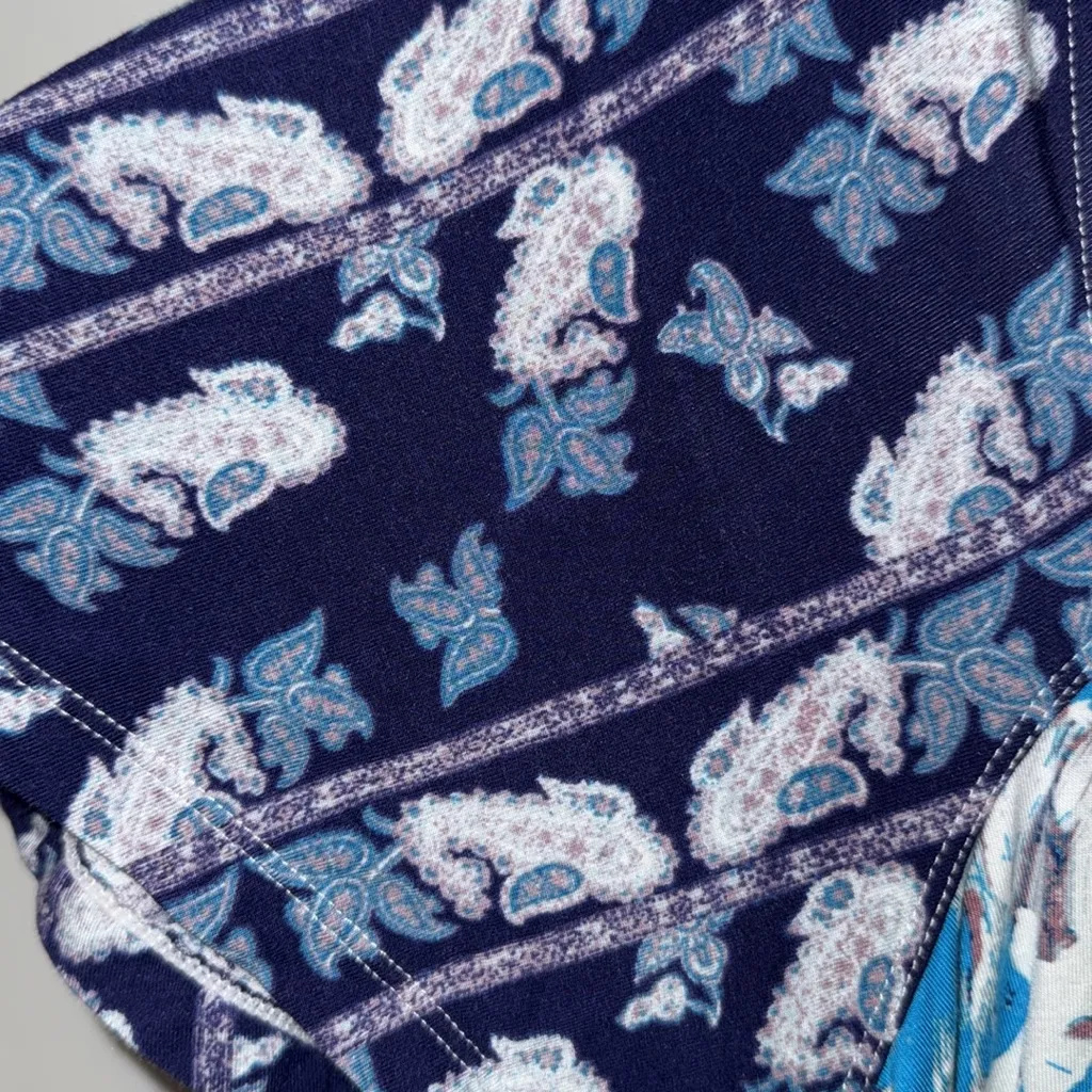 Free People Baja Babe Cold Shoulder Top Blue & Ivory Boho Women’s Small S - Image 8