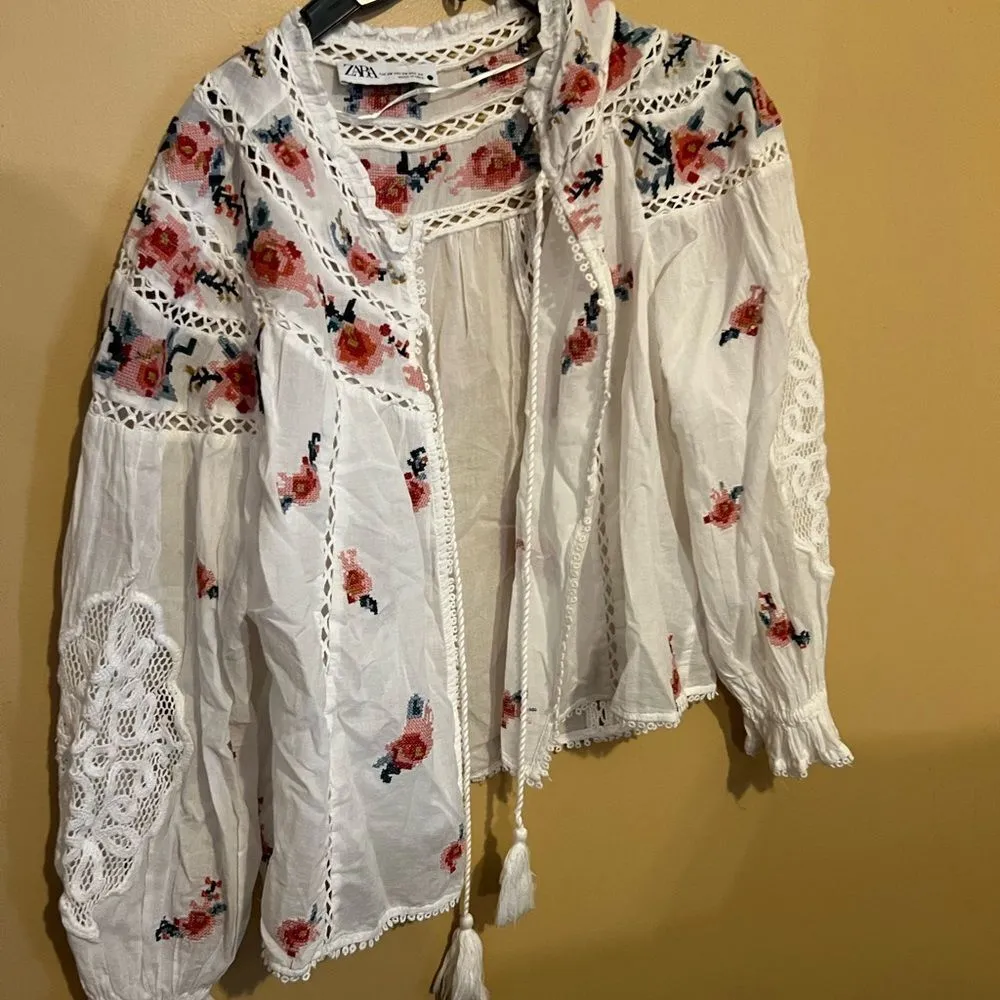 Zara white tie top cardigan xs - Image 8