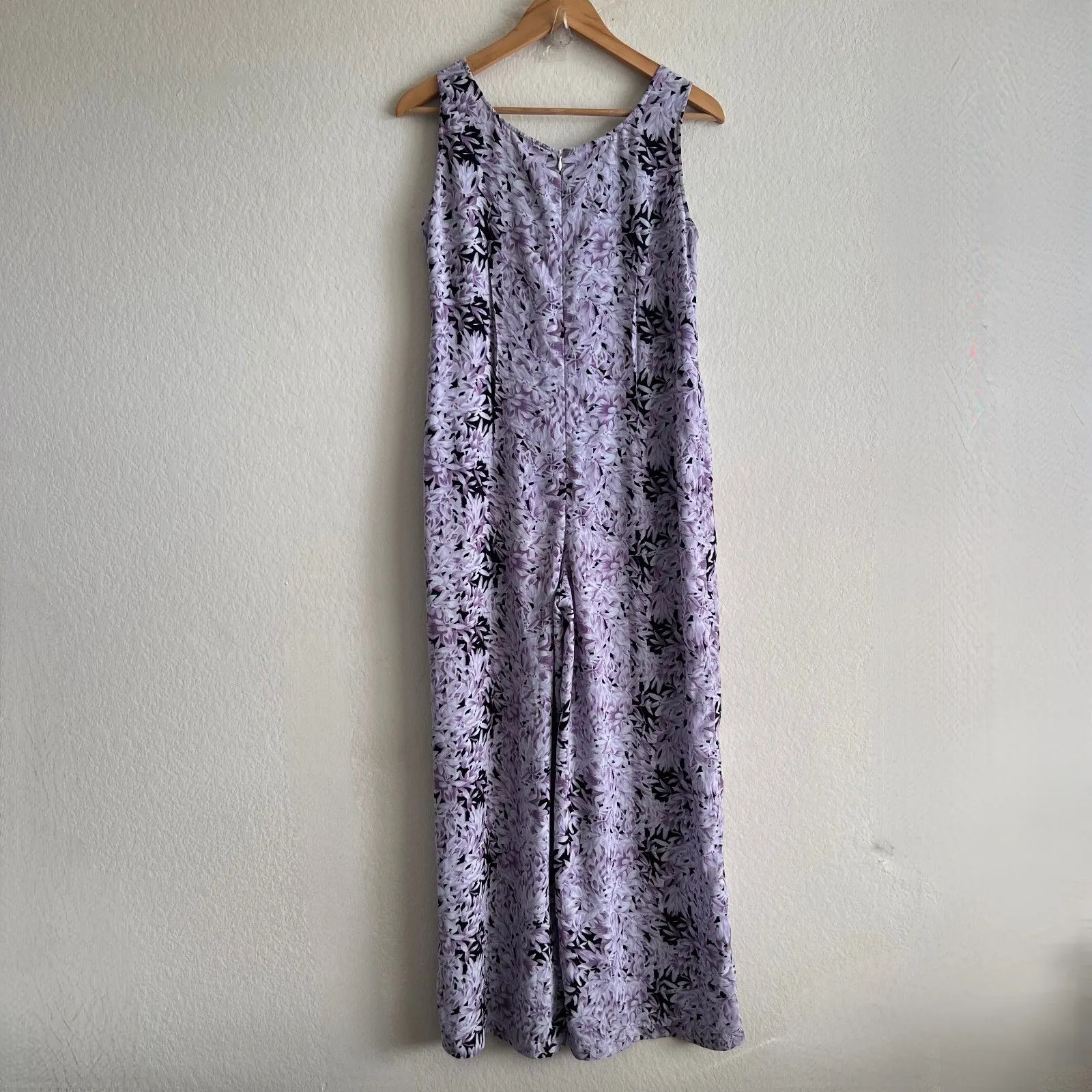 VTG 90s Black Purple Floral Handmade Whimsigoth Wide Leg Jumpsuit Womens XS-S - Image 2