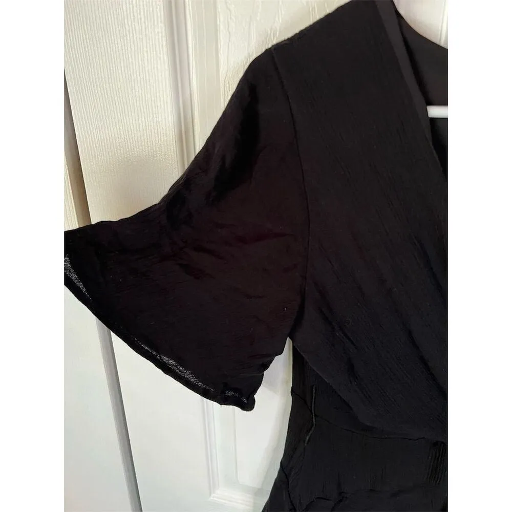 Topshop Women's Black Wrap Mini Dress with Ruffle Detail Size L - Image 3