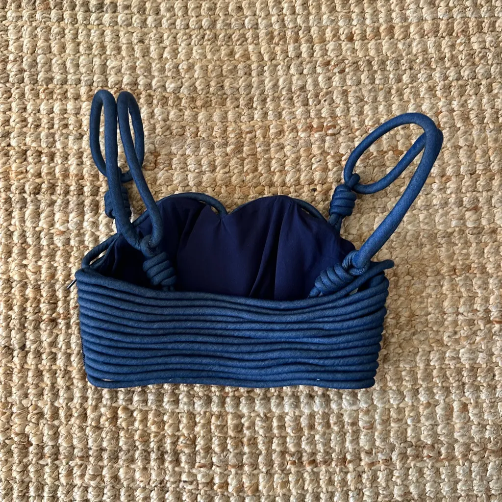 ANDRES OTALORA Redes cropped corded chambray top size 0 couture retail $645 Blue - Image 8