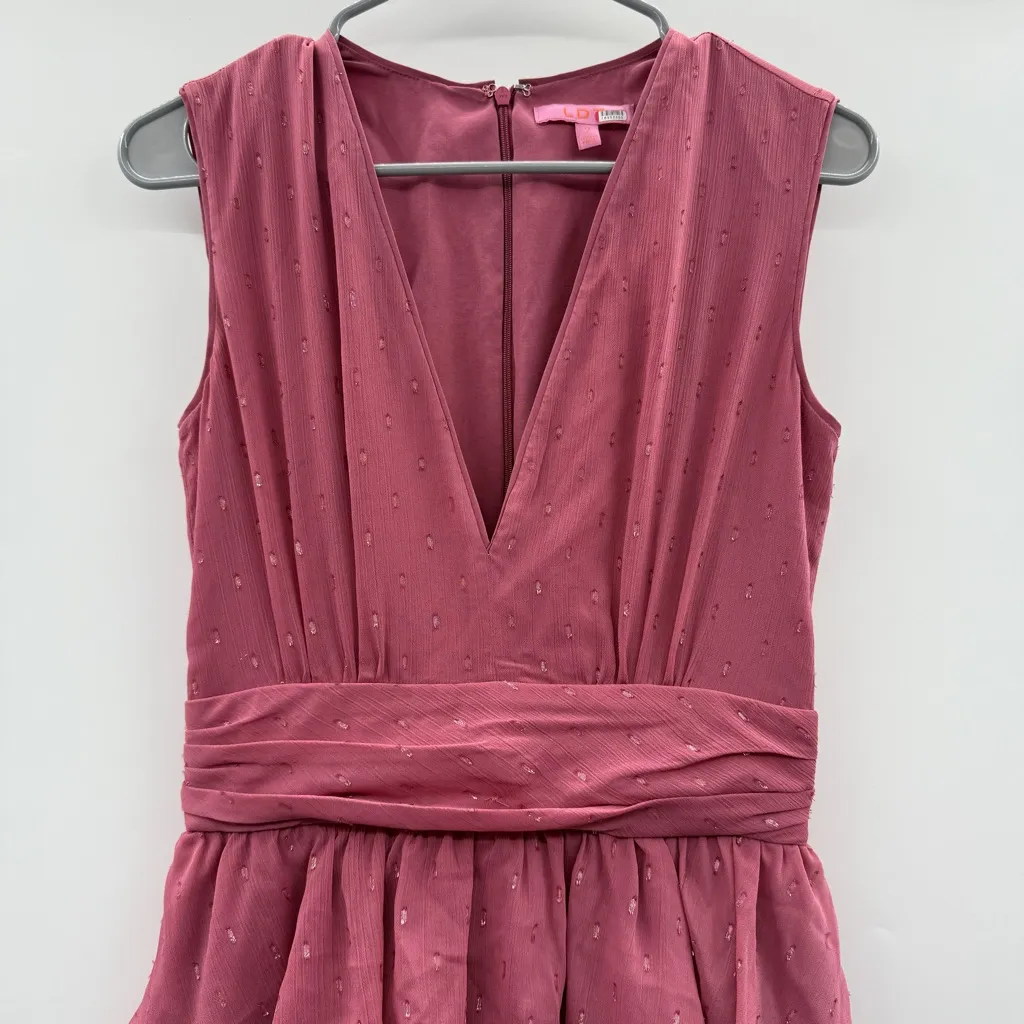 RTR LDT Pink Rose Metallic Peplum Waist‎ Sleeveless V Neck Maxi Gown Dress Sz 2 - Image 5