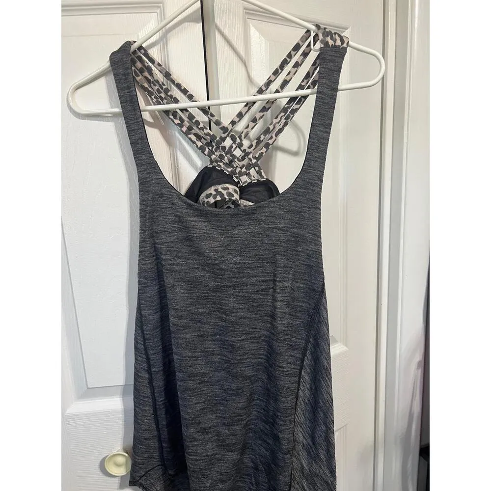 Lululemon Womens Size 8 Tank Top Black Gray Racerback Leopard Print Straps Sport - Image 3