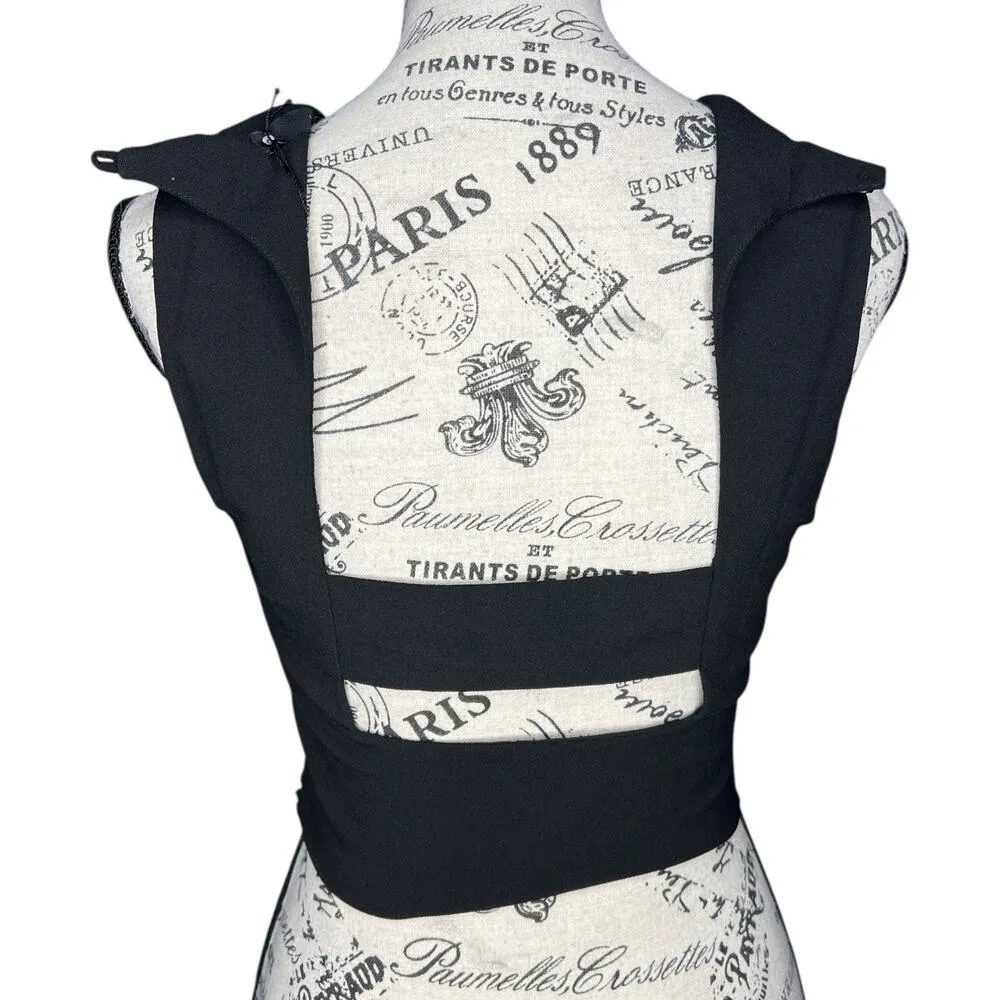 Krisa  (S) Black Open Cut Out Strap Back Scoop Neck Zip Side Crop Top - Image 6