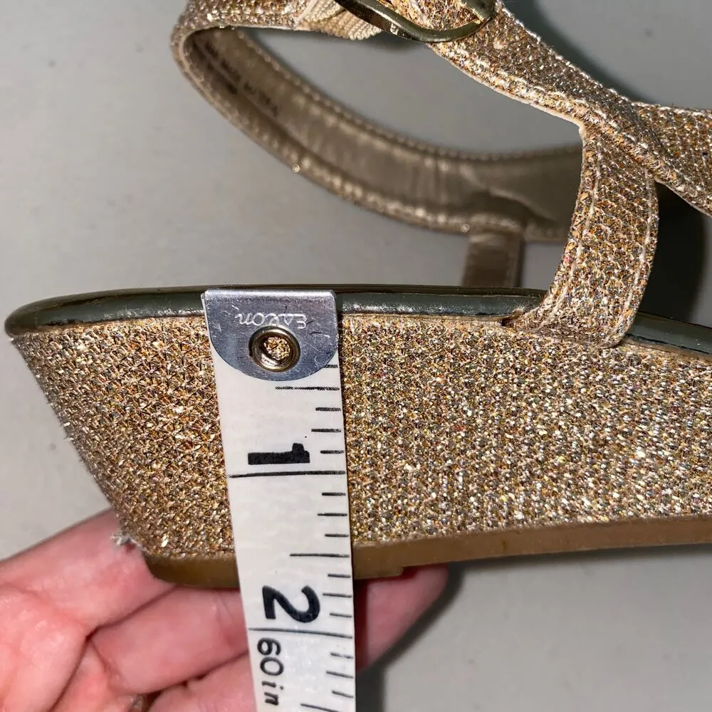 Andiamo Gold Leaf Rhinestone Sparkle Kitten Heeled Wedge Sandals Shoes 8.5 8 1/2 - Image 2