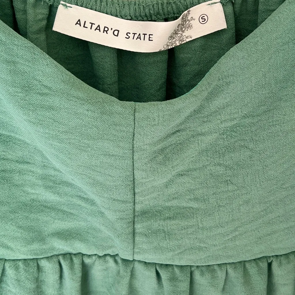 Altar’d State Camila Green Tiered Long Sleeve Mini Dress Small - Image 3