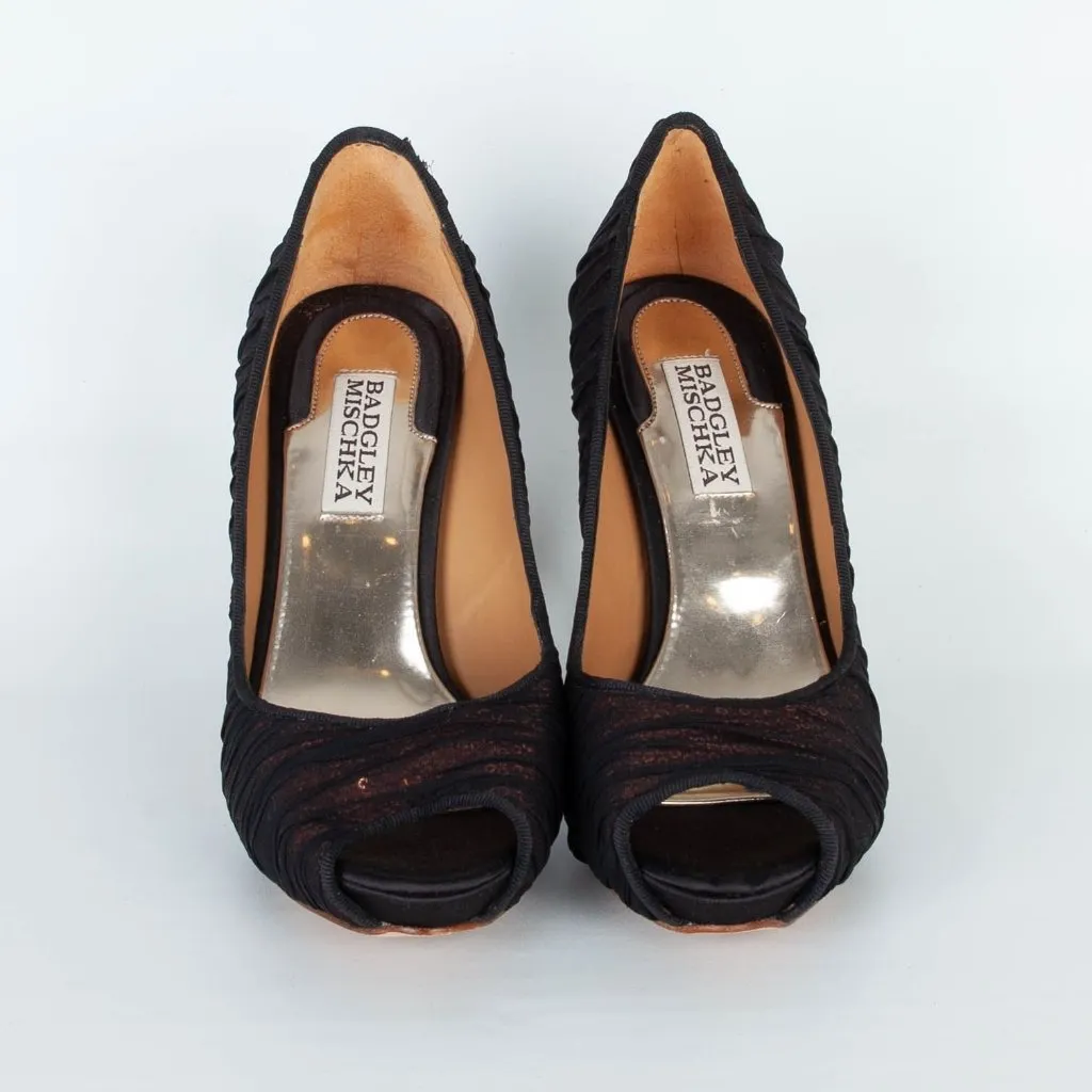 Badgley Mischka Womens Star Sequin Pumps Size 6 Bronze Black Mesh Peep Toe - Image 2