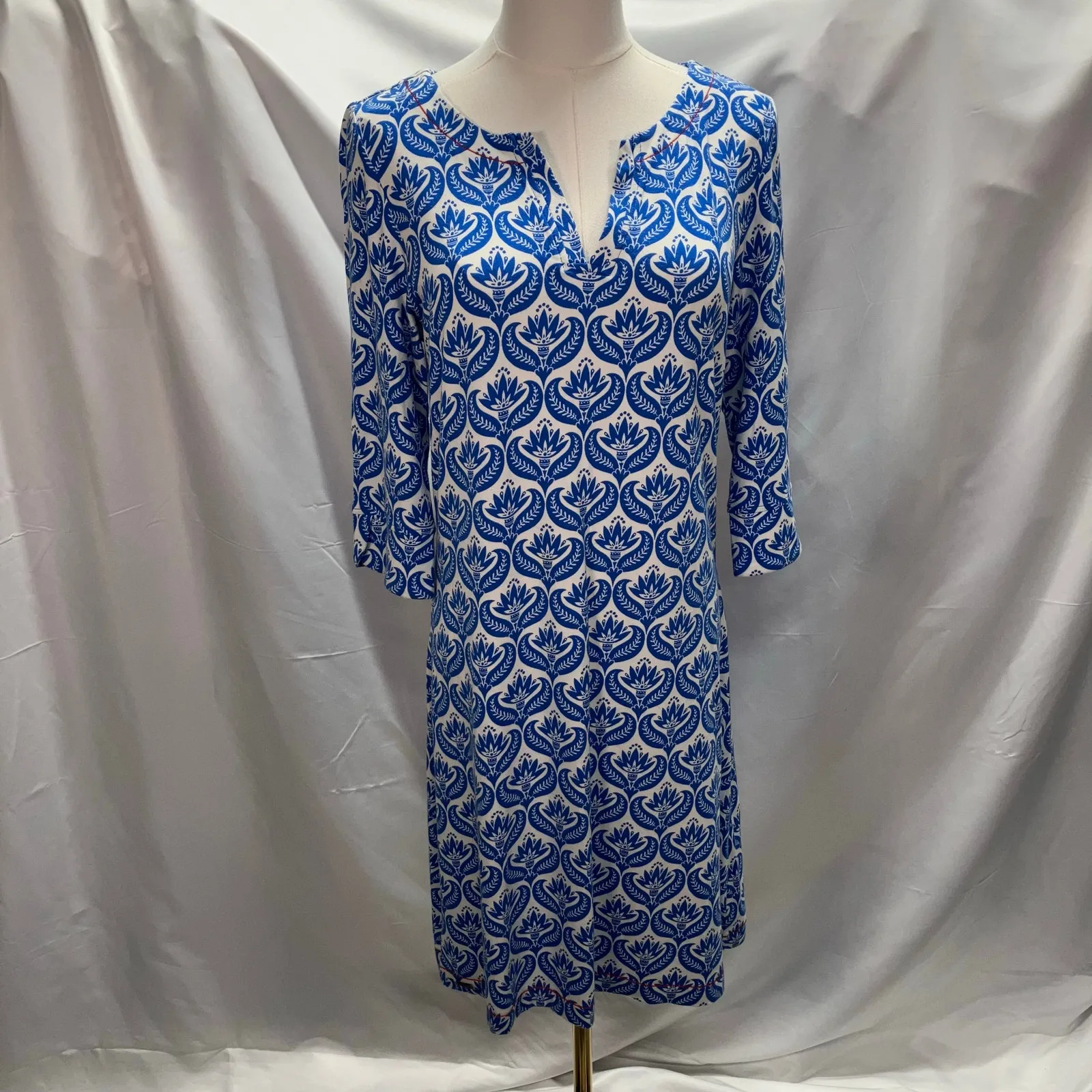 Hatley Lucy Shift Dress Women Small‎ Blue Floral 3/4 Sleeve Viscose Classic - Image 2