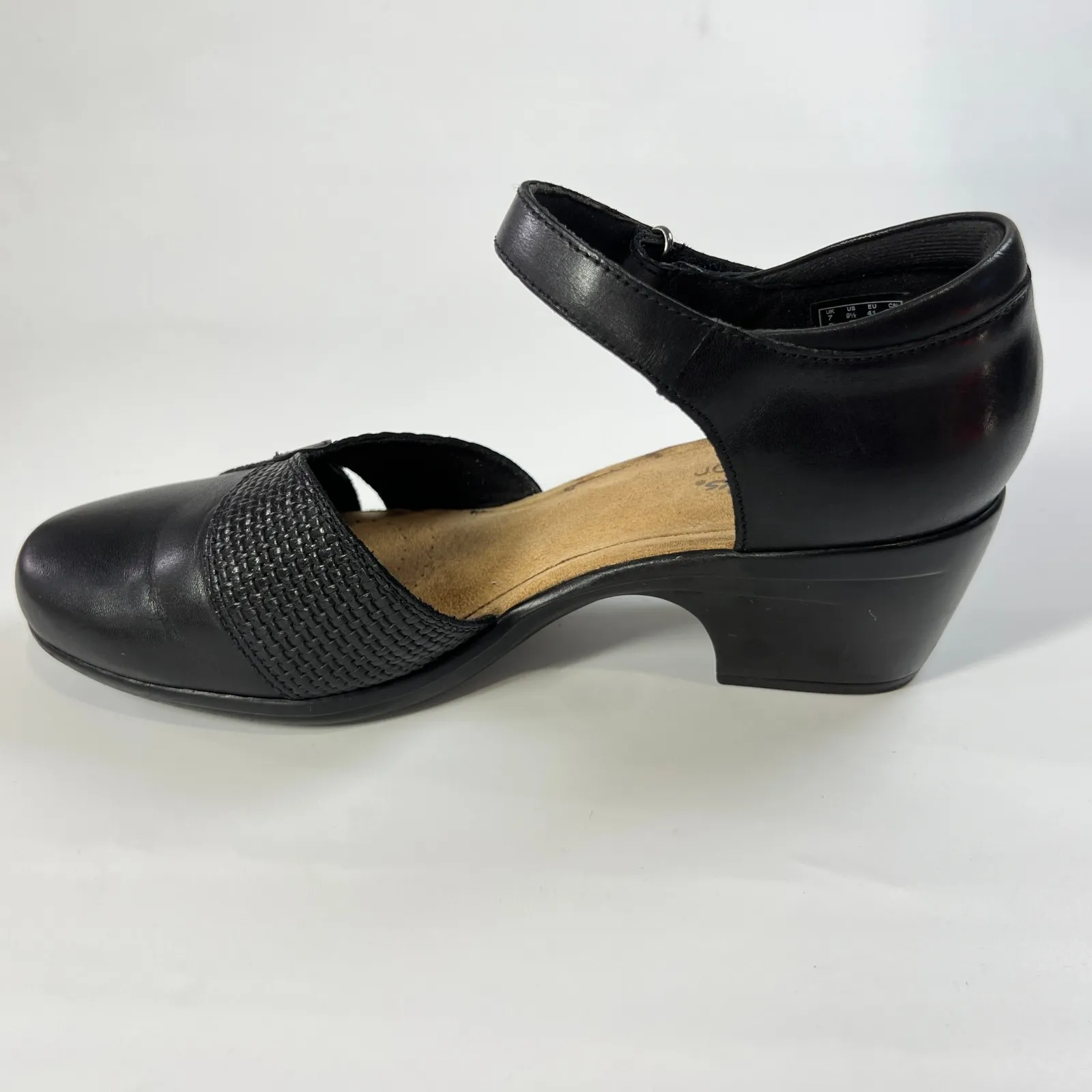 Clarks Collection Women 9.5 Black Leather Ankle Strap Block Heel Comfort Shoes‎ - Image 6
