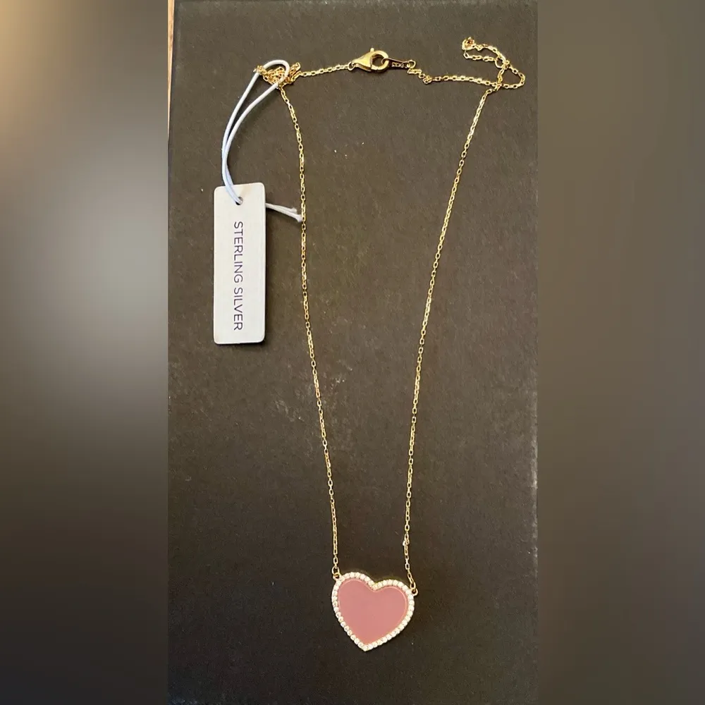 NWT Rachel Zoe Sterling Silver Pink Heart Pendant Necklace - Image 6
