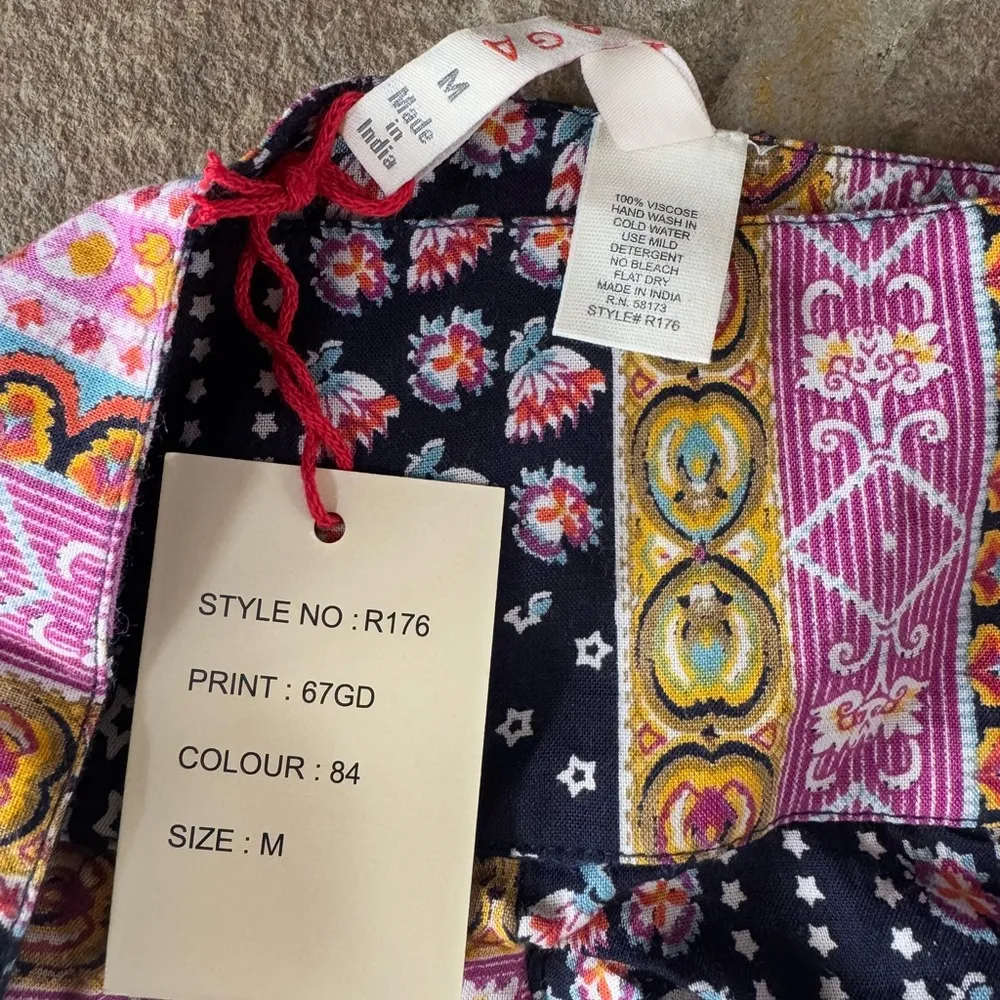 Anthropologie RAGA Bohemian Patchwork Skirt pink black yellow boho skater - Image 4