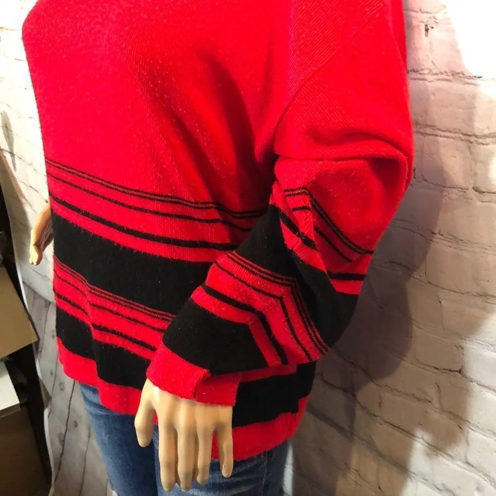 Vintage Alison J Red and Black Striped Low Turtleneck Collar See Measurements Size undefined - Image 4