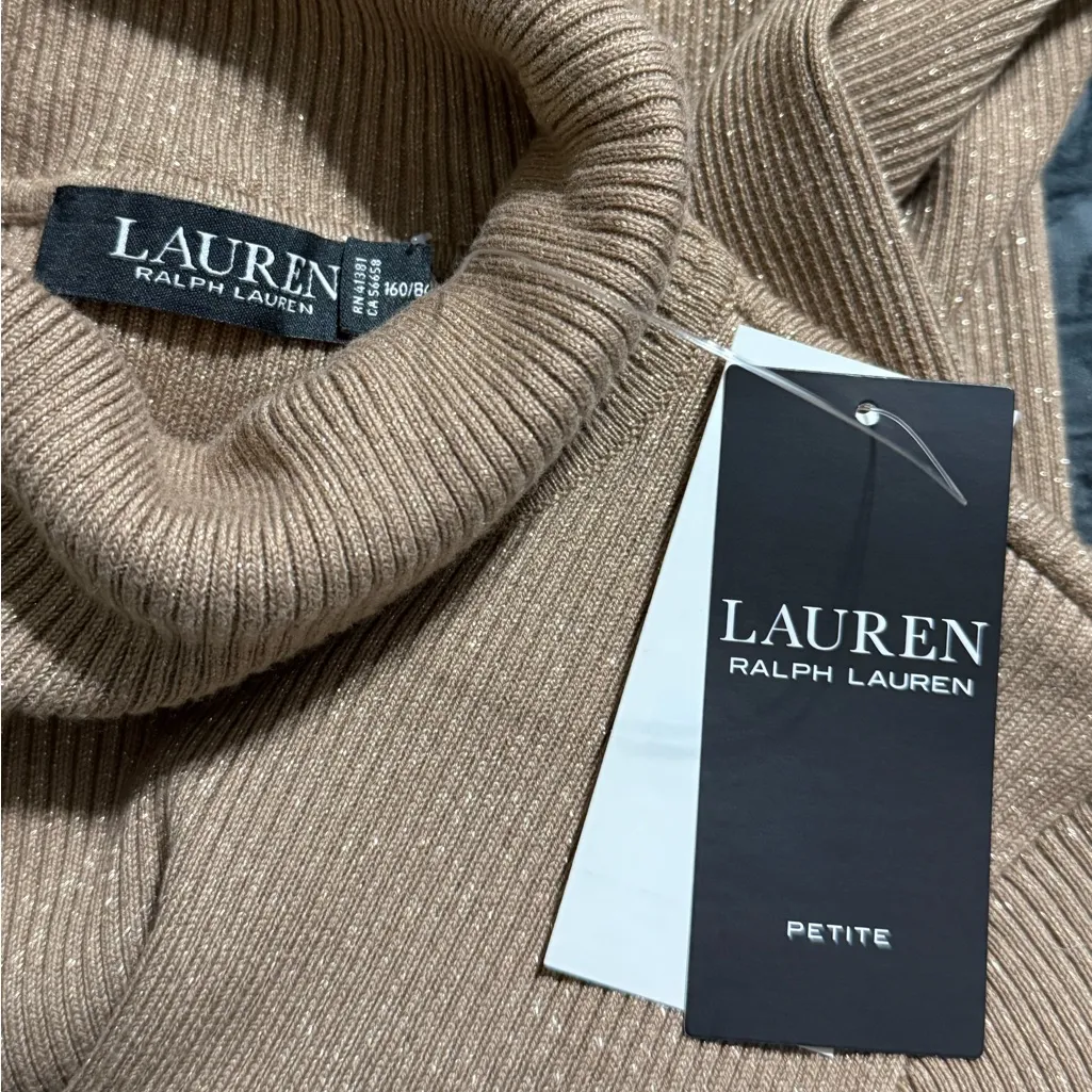 Black Label LAUREN RALPH LAUREN women’s petite small gold ribbed turtleneck nwt - Image 5