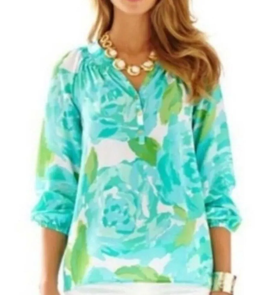Lilly Pulitzer Elsa Top First Impressions Poolside Blue Silk Blouse Size XS - Image 2