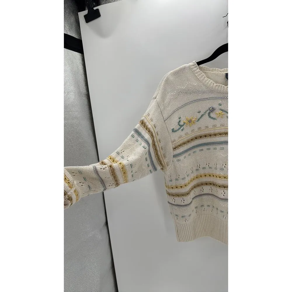 Vintage Liz Claiborne sport linen cotton blend open knit sweater size S 80s - Image 5