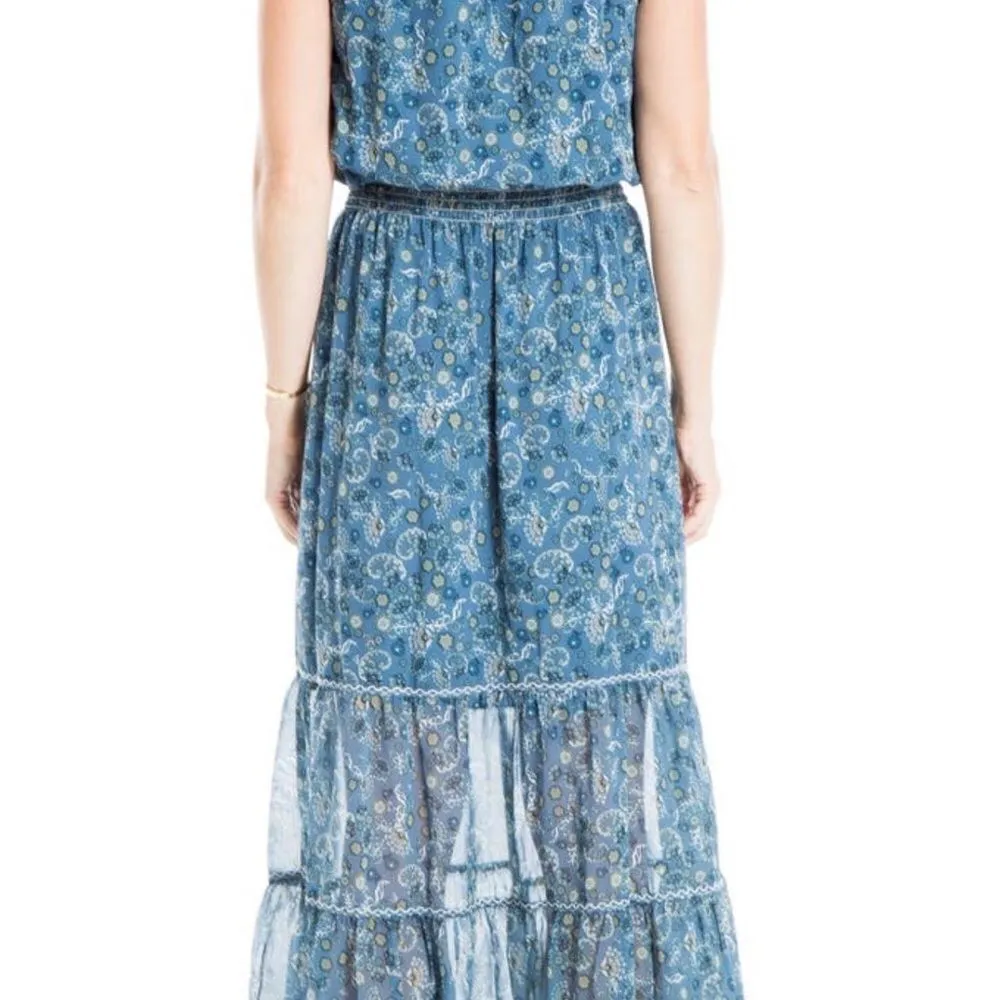 Max Studio maxi dress floral shirred waist ruffle flutter sleeves size L - Image 2