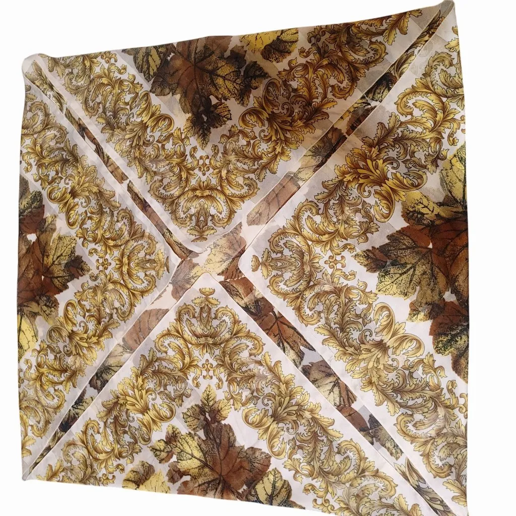 Autumn Scarf Wrap Handkerchief Leaf Gold Square Vintage Lightweight Sheer Fabric - Image 3