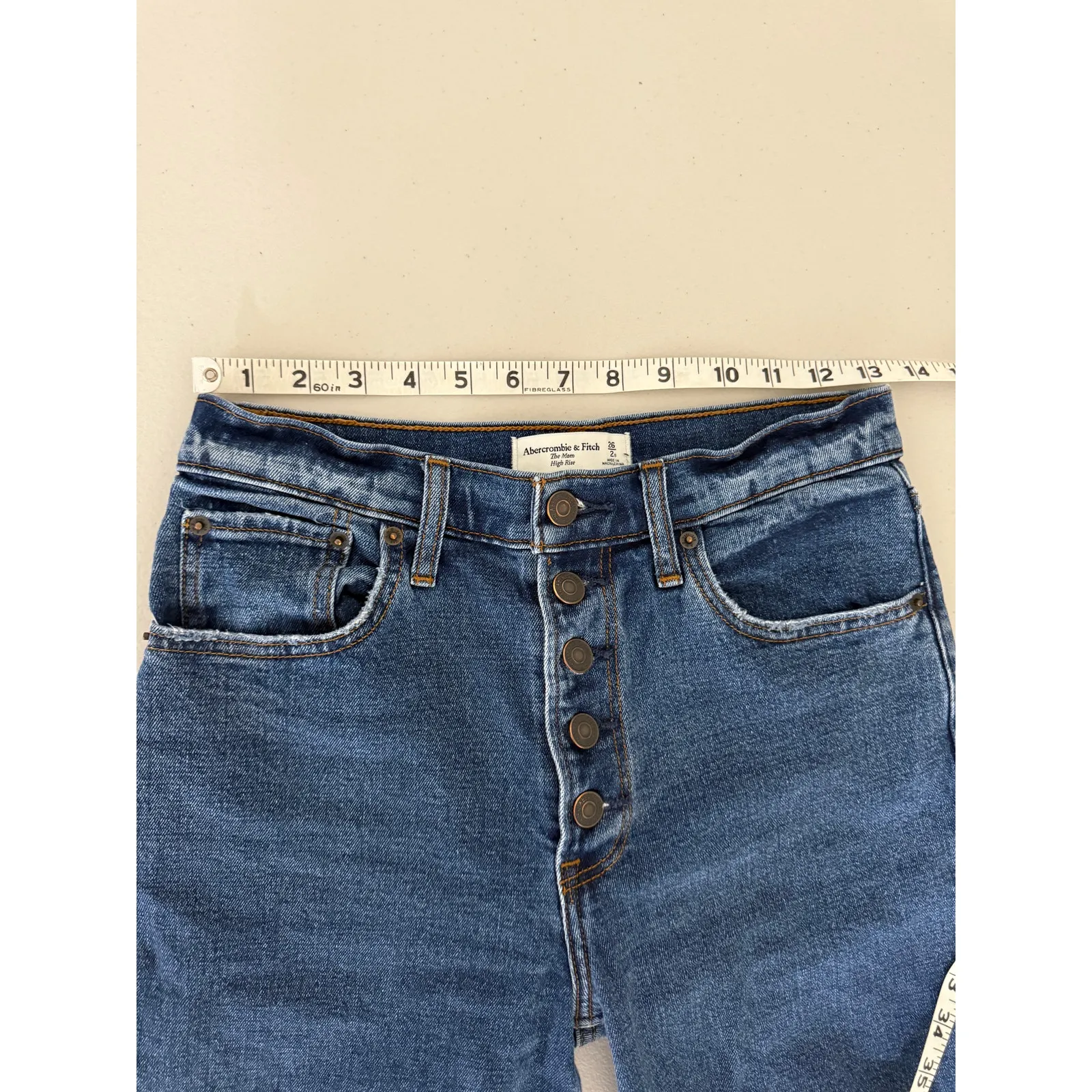 Abercrombie & Fitch The Mom High Rise Button Fly Raw Edge Ankle Jeans 26/2S - Image 5