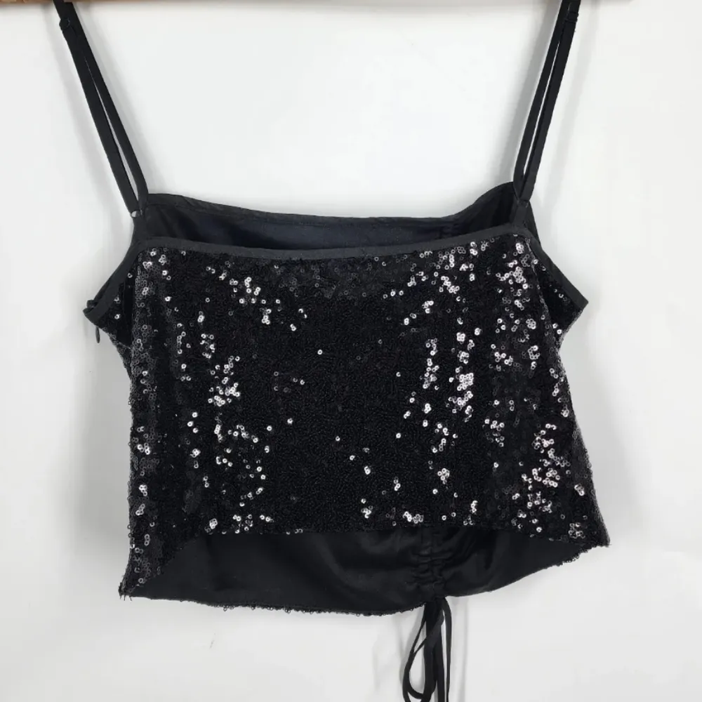 Wayf Emma Rose Top Women's Small Black Sequin Crop Sleeveless Blouse - Image 5
