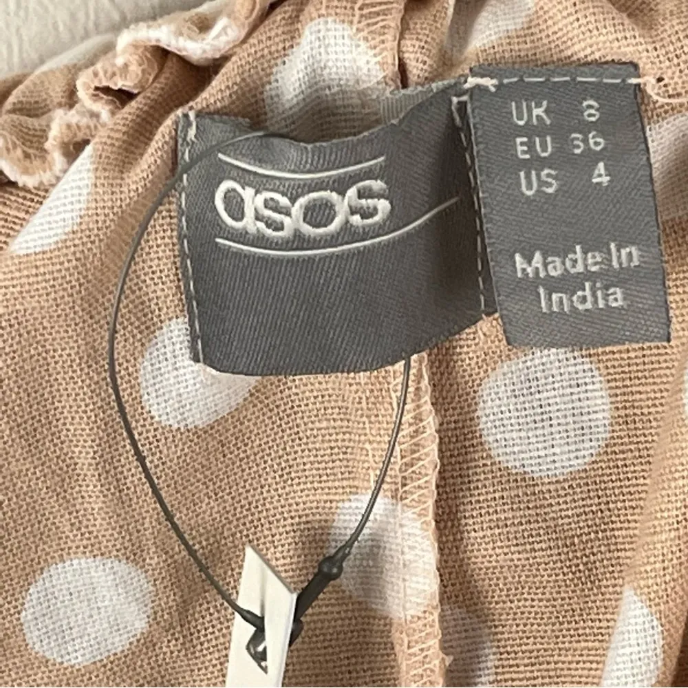 ASOS Tan With White Polka Dots Linen Blend Halter Top Belted Waist Dress Size 4 - Image 2