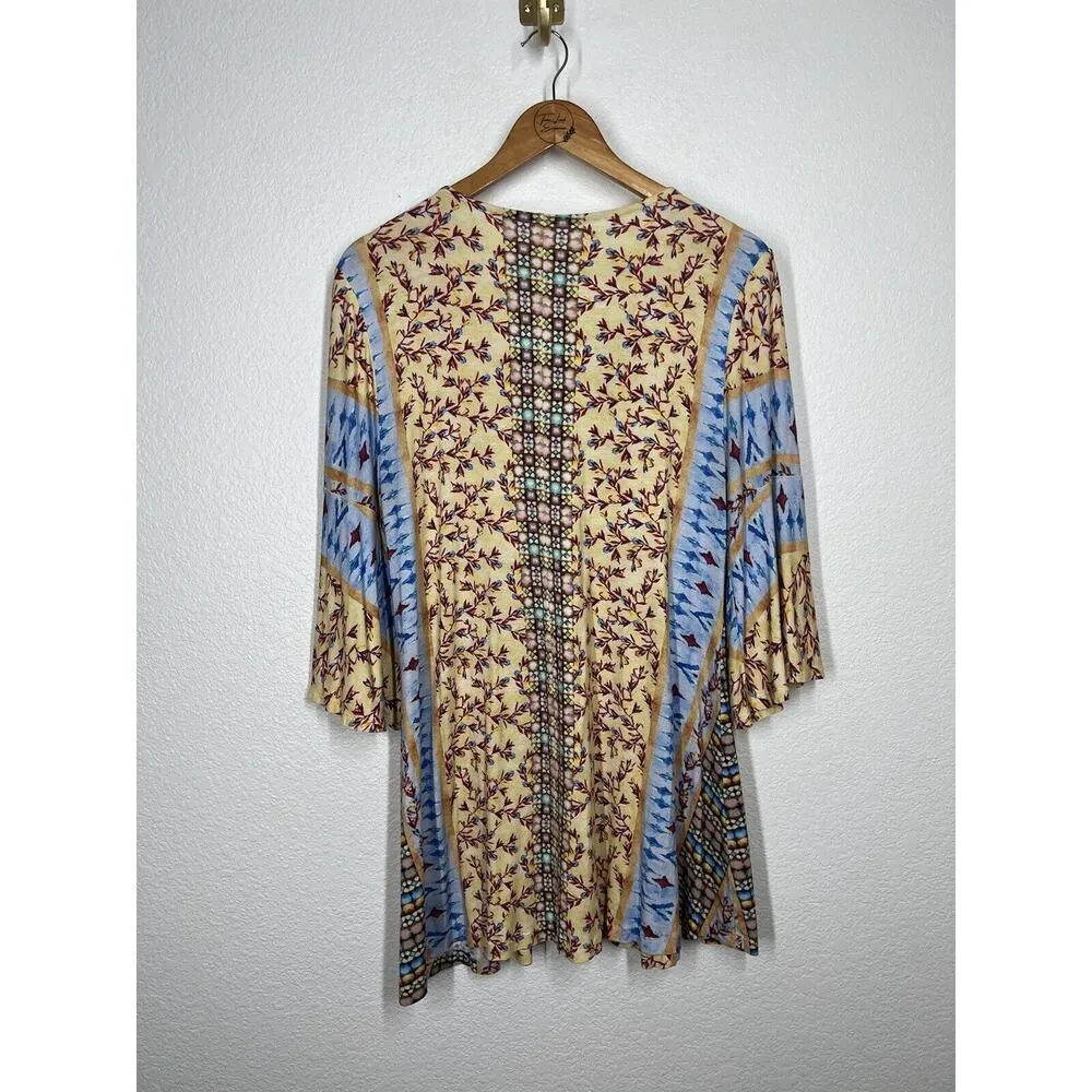 Soft Surroundings Fifi Embroidered Mixed Print Bell Sleeve Tunic Top Size Medium - Image 5
