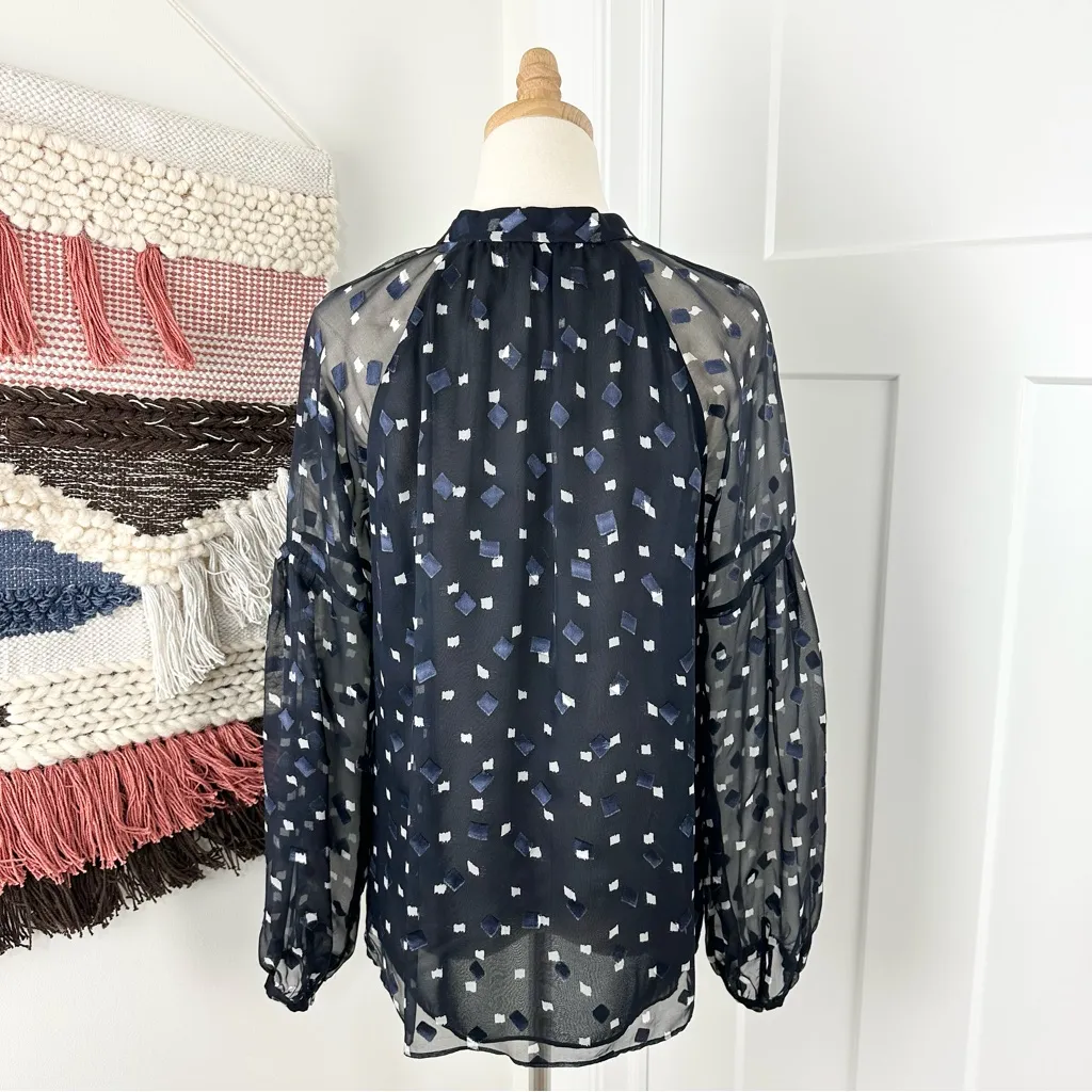 Massimo Dutti  Silk Button Front Blouse Navy Blue Sz 6 - Image 5