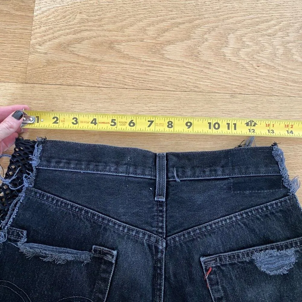 Furst Of A Kind - High Waist Shorts in Black Denim and Black Mesh Panel - Image 5