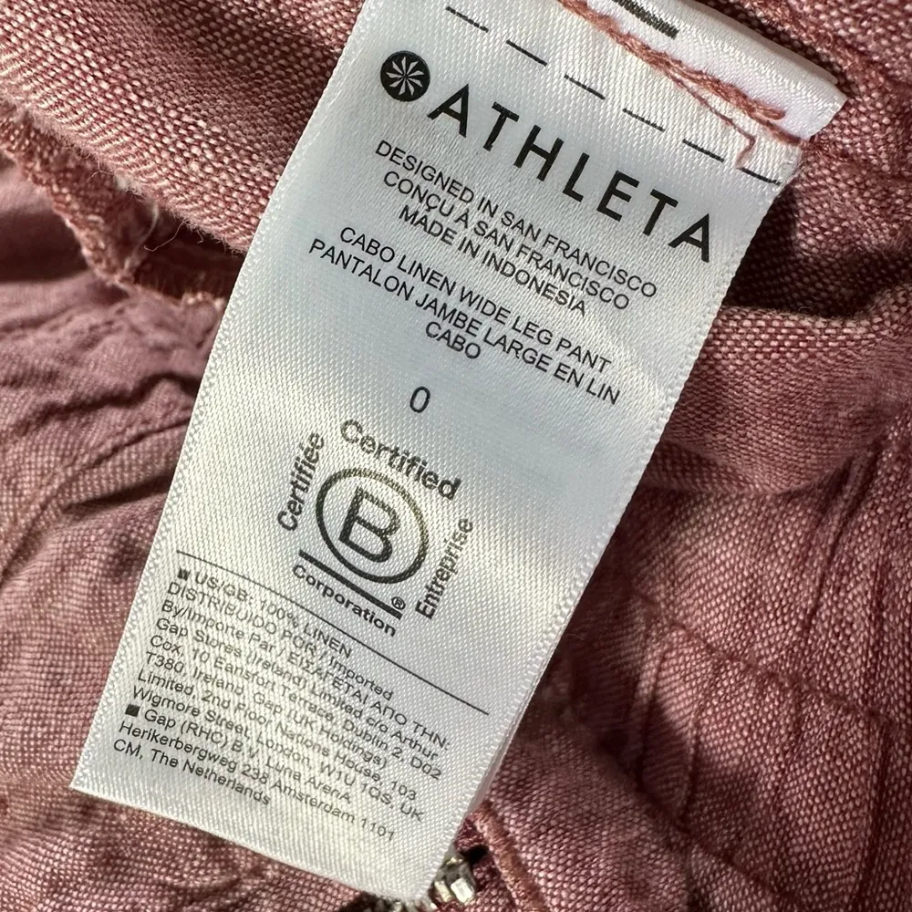 Athleta Cabo Linen Wide Leg Drawstring Pant Tawny Rose / Orchid Pink Sz 0 - Image 9