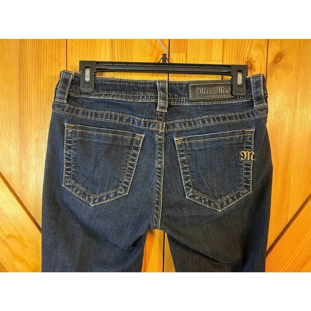 Miss Me Mid Rise Skinny Jeans Dark Wash Raw Hem Size 27 (5390) - Image 5