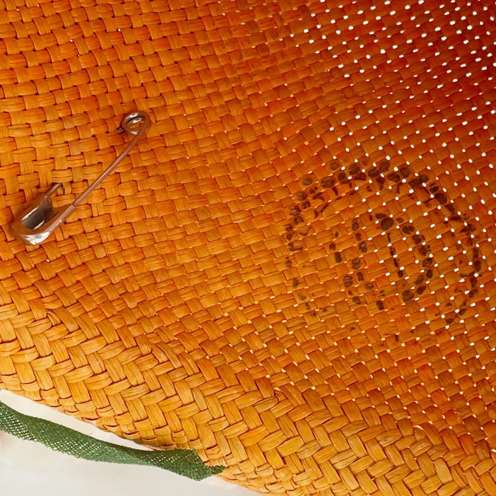 Vintage 1960s Madcaps Orange Straw Hat White Blossom Flower Pin Trim Wide Brim - Image 15