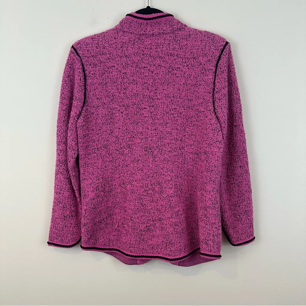 Nic +Zoe Pink Textured Boucle Tweed Blazer Black Piped Fitted Jacket Large - Image 6