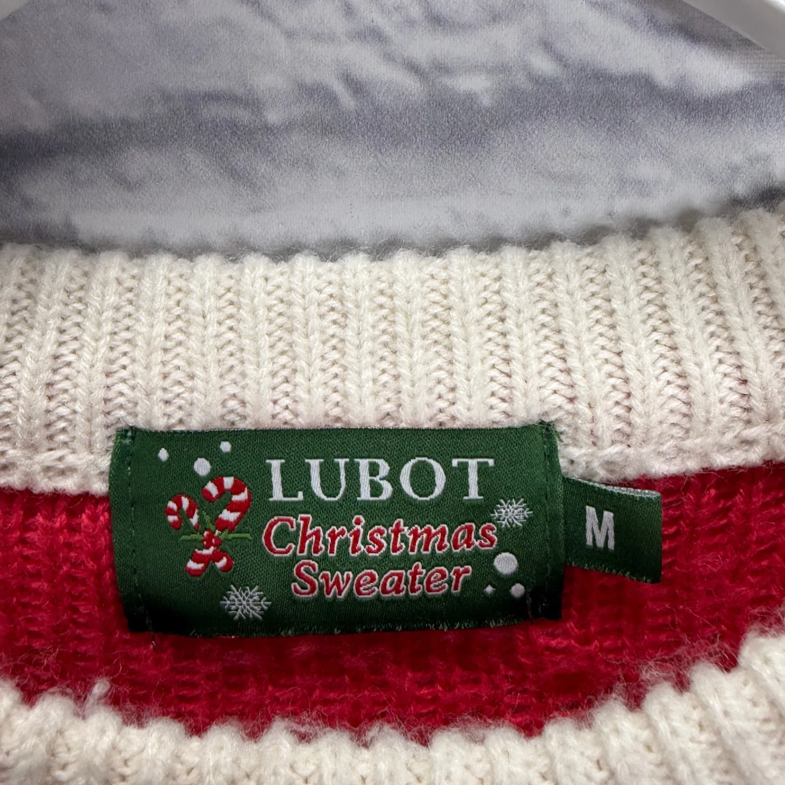 Lubot Ugly Christmas Sweater Womens Size M White Fa La La Striped Snowflakes Size M - Image 3