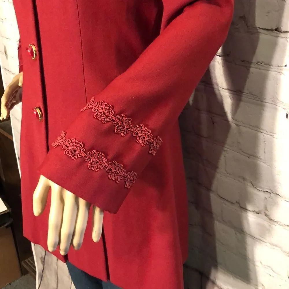 Vintage Arlia Georgina Sellick Nip Waist Red Blazer Mandarin Collar UK 8 - Image 4