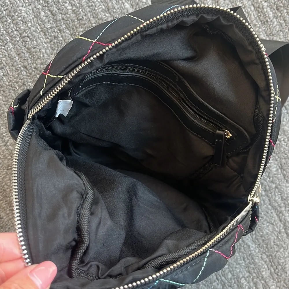 Steve Madden Girl Mini Backpack Bag Purse Black Rainbow Stitched - Image 5