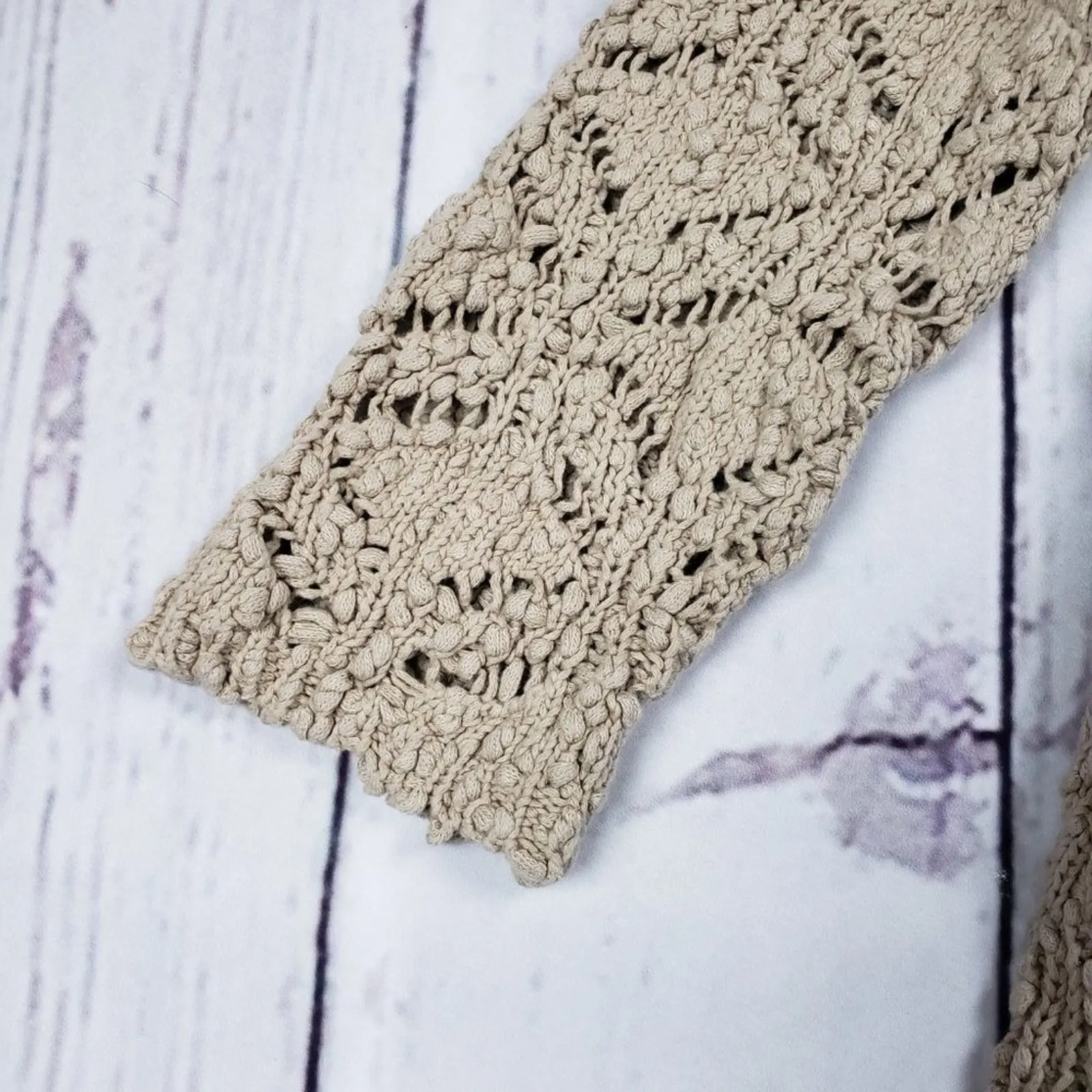 J. Jill Beige Crochet Knit Pullover Half - Image 2