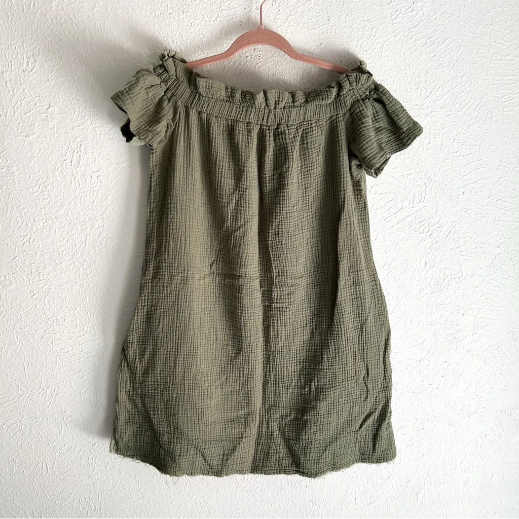 Amadi Anthropologie Maella Off-The-Shoulder Gauze Dress Green Sz Medium - Image 3
