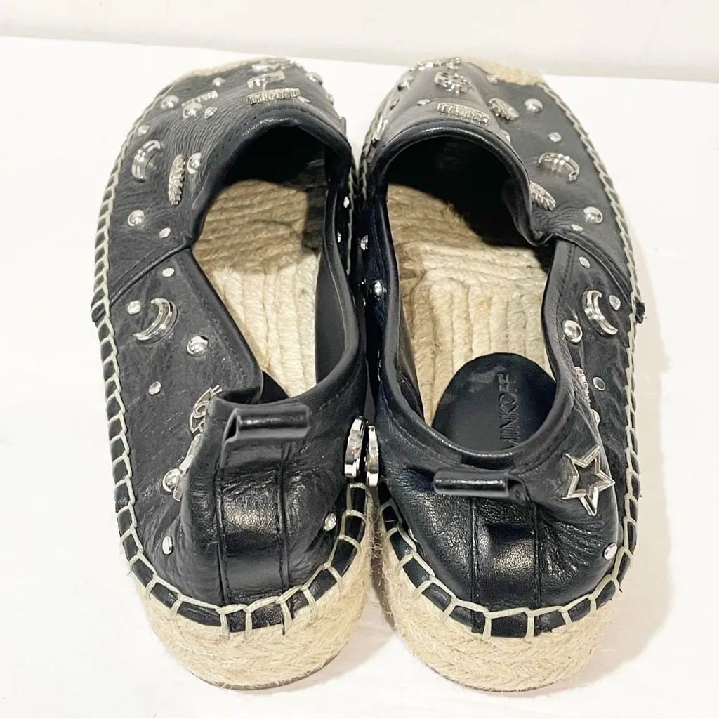 Rebecca Minkoff Size 6.5 Black Leather Moon & Stars Charm‎ Beatriz Espadrilles - Image 4